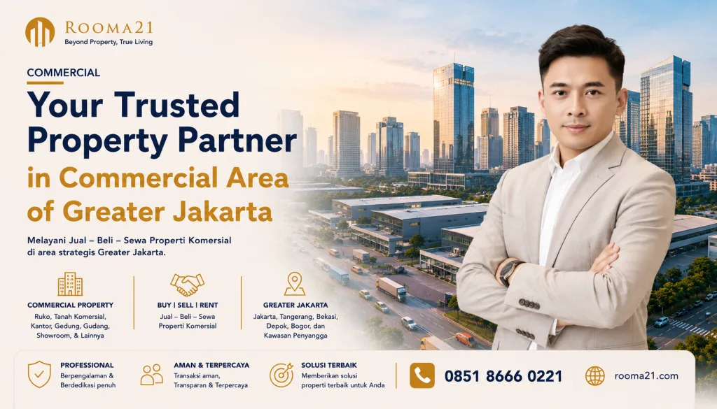 Banner Soni Rooma21.com Soni Astranto | Commercial Property Agent Broker Properti | Greater Jakarta Ruko Tanah Komersial Kantor Gedung Gudang Showroom Sewabeli Jual Rooma21com
