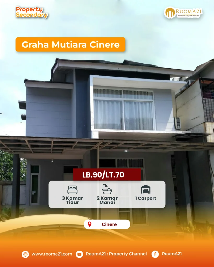 Rumah dijual di Cinere Graha Mutiara Cinere Akses mudah ke MRT Lebak Bulus dan CBD Simatupang Dekat RS. Puri Cinere Pembelian KPR dibantu s.d Akad