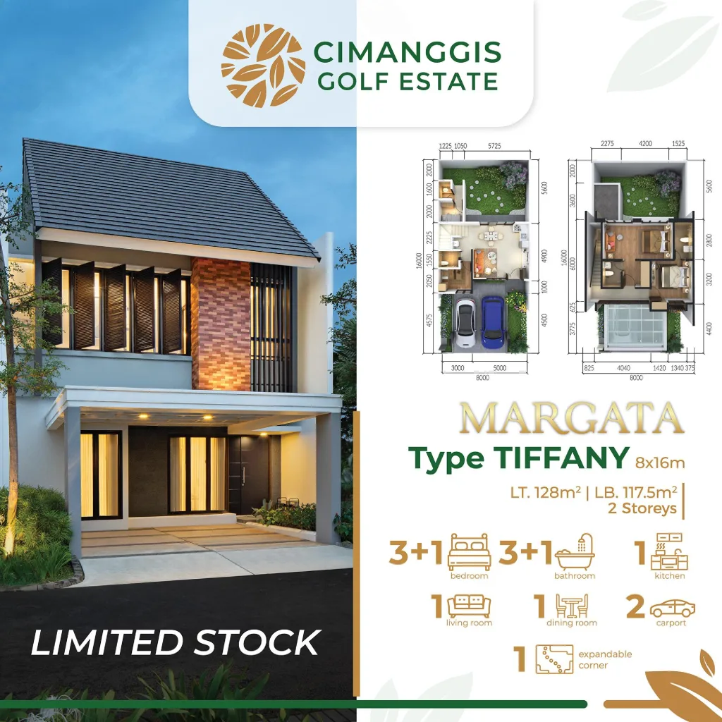 Cimanggis Golf Estate, Depok: Township ±510 ha: 0 KM Jagorawi, koneksi JORR 2, dekat LRT, berdampingan golf 27 holes. Cluster Margata smart-home.