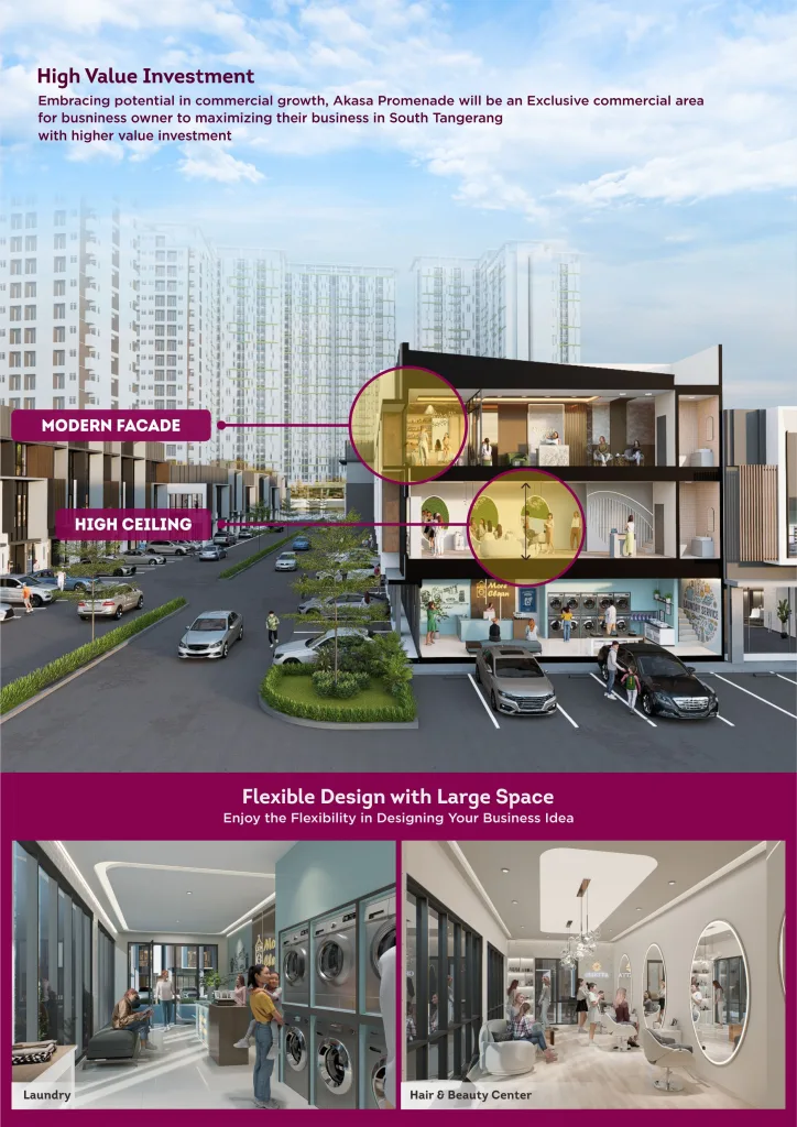 Ruko dijual di BSD - Akasa Promenade, lokasi strategis dekat AEON Mall & stasiun Cisauk. Cocok untuk usaha & investasi properti. Harga ruko kompetitif!