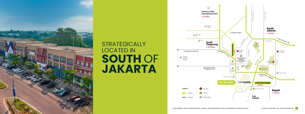 CasaComo Shila Sawangan: Hunian 2–4BR, ruang hijau, dekat TB Simatupang via tol. Info harga & skema cicilan.