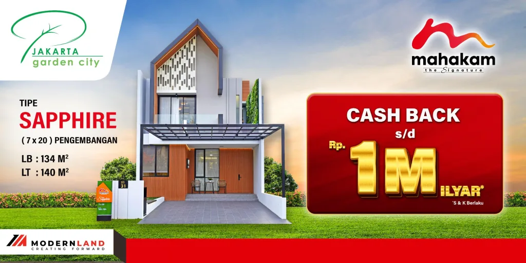 Promo Rumah di Jakarta Garden City! Cashback hingga Rp 1 Milyar untuk Cluster Mahakam & Vastu. Hunian eksklusif, lokasi strategis, unit terbatas!