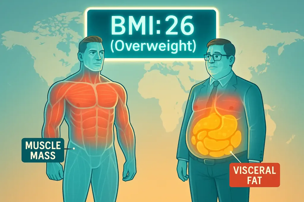 Komposisi Tubuh, Berat Badan, Lemak Viseral, Massa Otot, BMR, Basal Metabolic Rate, Metabolic Age, BMI, Body Mass Index, Body Fat Rate, Body Water, Bone Mass, Protein Rate, Visceral Fat Index, Indikator Kesehatan Tubuh, Cara baca komposisi tubuh, Bahaya lemak viseral, Apa itu BMR, Apa itu metabolic age, Manfaat massa otot, Kesehatan holistik, Rooma21 Health, Normal-weight obesity, Skinny fat, Sarcopenia