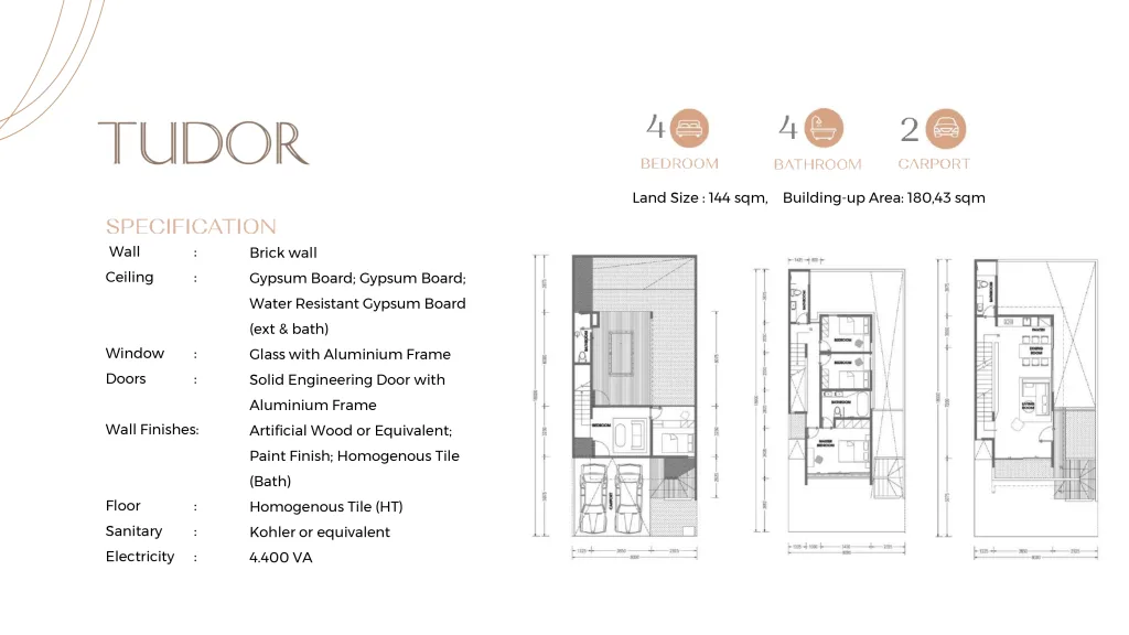 Shila Sawangan tipe Tudor: 3 lantai + rooftop, lake view, akses tol. Cokok untuk pembeli pertama atau investor. Stok terbatas—amankan booking fee sekarang!