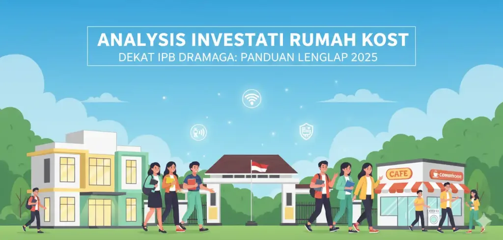 Analisis investasi rumah kost dekat IPB Dramaga. Mengapa tetap untung meski ada asrama Target pasar mahasiswa S1 (Tahun 2+) & potensi ruko di Dramaga.