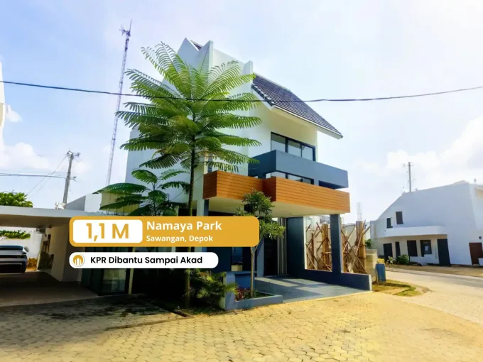 Dijual Rumah di Sawangan, Namaya Park. Harga 1,1 M Nego. LT 70/LB 96, 3 KT, 3 KM. Turun dari 1,4 M. Ada pool, smart doorlock. 10 min Tol Pamulang.