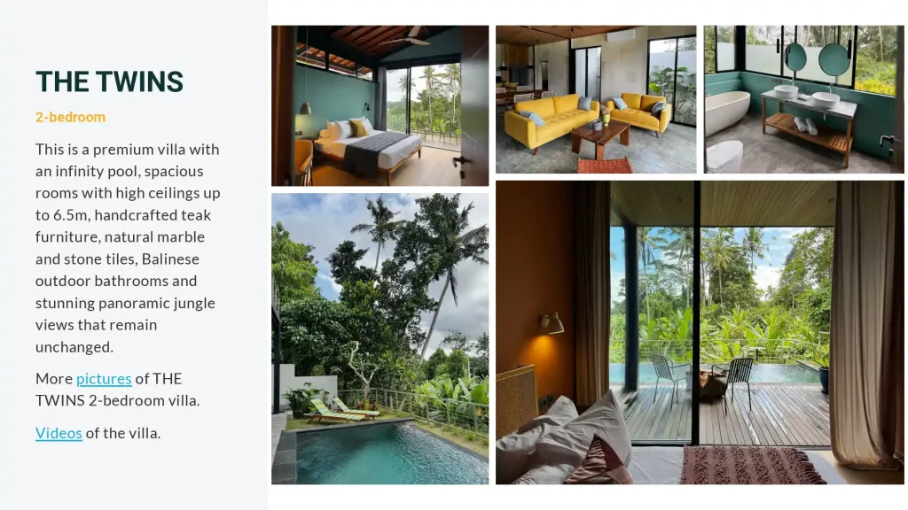Dijual Villa di Ubud, Bali, THE TWINS. Harga mulai USD 390.000. Tersedia 2 & 3 BR. Pool, Jungle View Abadi. Leasehold 30 Thn. ROI 13.6%. 5 min Parq Ubud. (7)