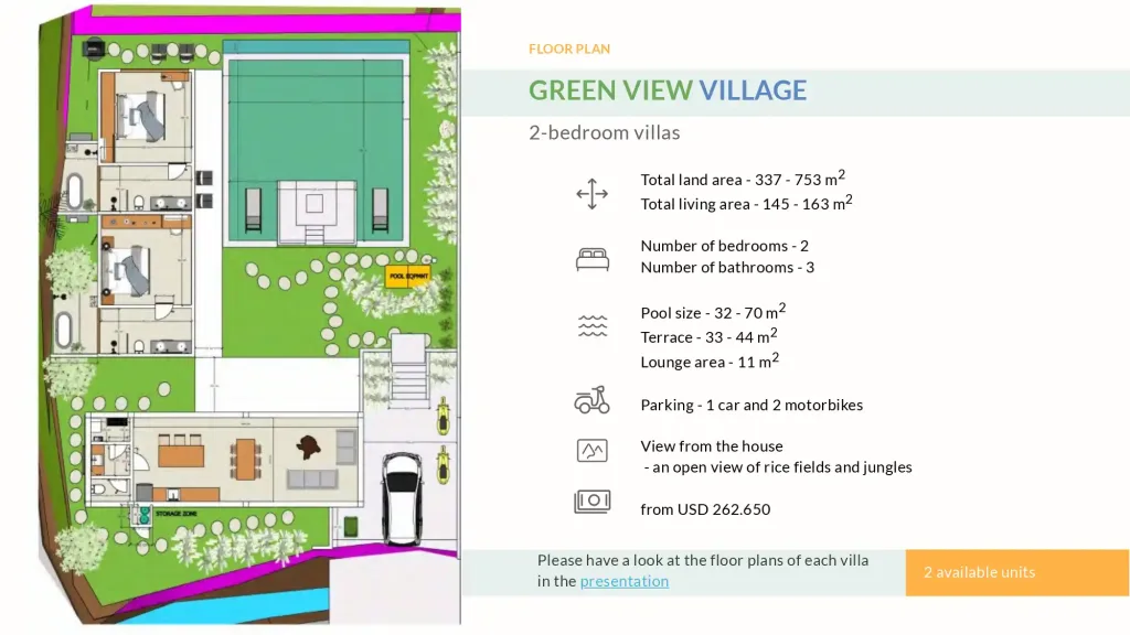 Miliki investasi villa premium di Ubud, Bali. Green View Village menawarkan unit 2 & 3 KT mulai $262K dengan jaminan view sawah abadi & leasehold 30 tahun.