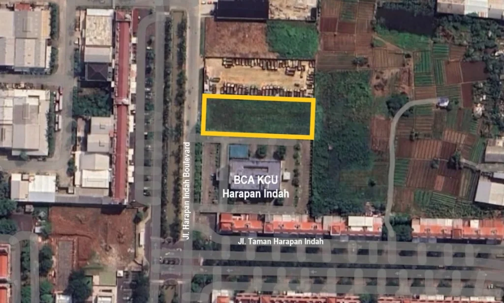 Kavling siap pakai 3.500 m² di Boulevard Utama Kota Harapan Indah, samping BCA, dekat ke Universitas Esa Unggul, Eka Hospital, Summarecon Crown Gading, Mutiara Gading City